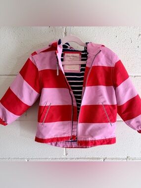Hanna Andersson Pink & Red Striped Kids Hooded Raincoat